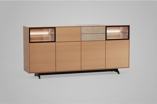 Highboard 4-doors with glass - Oak furniture
