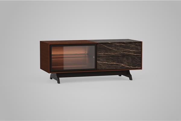 Meuble TV 2 portes avec verre - Meubles en chêne