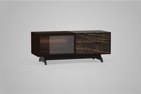 Meuble TV 2 portes avec verre - Meubles en chêne