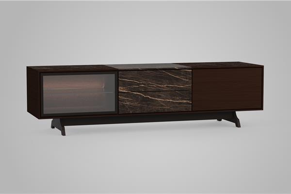 Meuble TV 3 portes avec verre - Meubles en chêne
