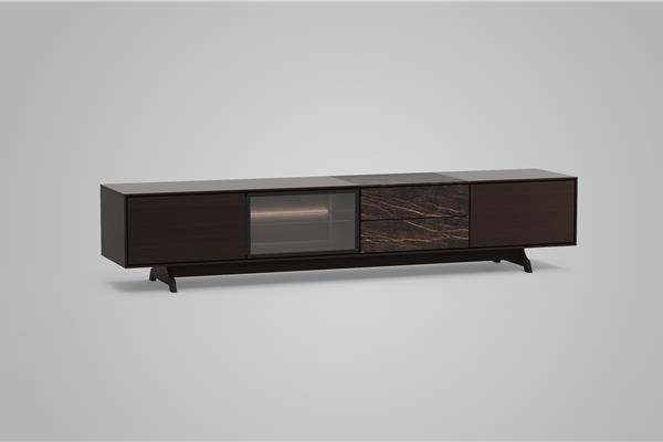 Meuble TV 4 portes avec verre - Meubles en chêne
