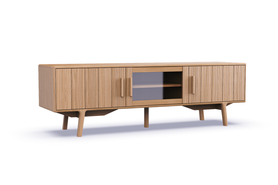 3-door TV cabinet in solid wood/glass - Theuns Oak furniture