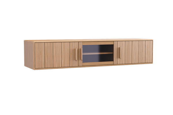 3-door wall-mounted TV cabinet in solid wood/glass - Theuns