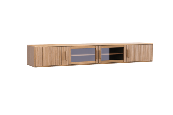 4-door wall-mounted TV cabinet in solid wood/glass - Theuns