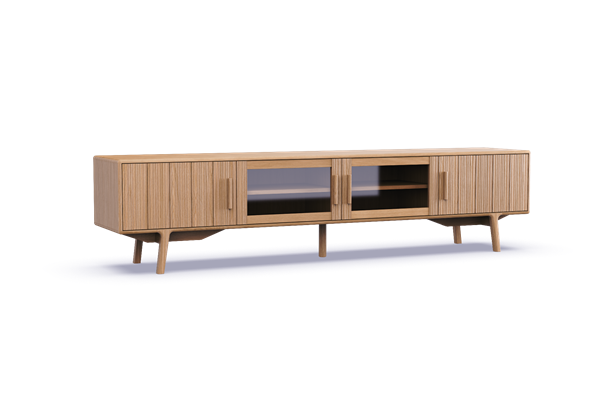 4-door TV cabinet in solid wood/glass - Theuns