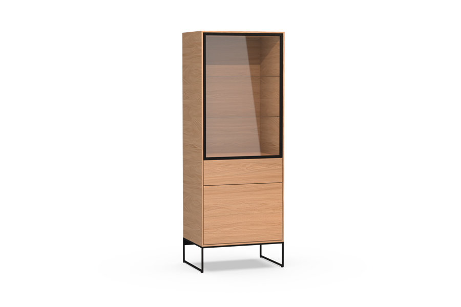 Vitrine-kast 1-deurs met sokkel - Theuns Eiken meubels