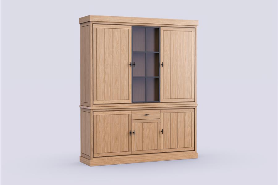 Buffet kast 3-deurs met glasdeur - Theuns Eiken meubels