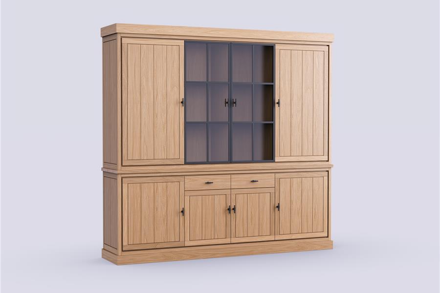 Buffet kast 4-deurs met glasdeur - Theuns Eiken meubels