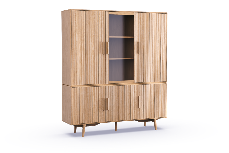Hutch cabinet 3-doors solid/glass - Theuns Oak furniture